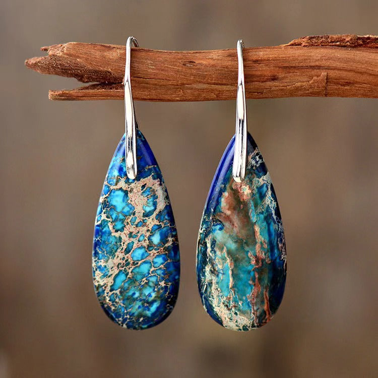 European and American Bohemian Emperor Stone Water Drop Pendant Earrings Natural Stone Independent Brand Jewelry Geometric Saturn