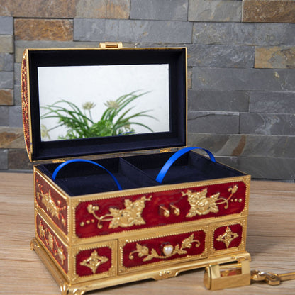 Metal Creative Wedding Engagement Jewelry Box Multi-Layer Large-Capacity Jewelry Storage Box Handle with Mirror Feel