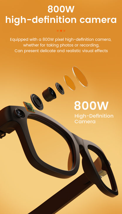 E09 Smart Camera Glasses, Fashionable Video Eyewear, TR Flexible Material, Dual Microphone Noise Reduction, Real-time App