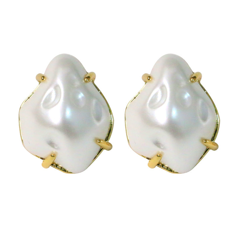 Qingdao jewelry Imitation Baroque style special-shaped pearl earrings s925 silver needle elegant personality retro earrings
