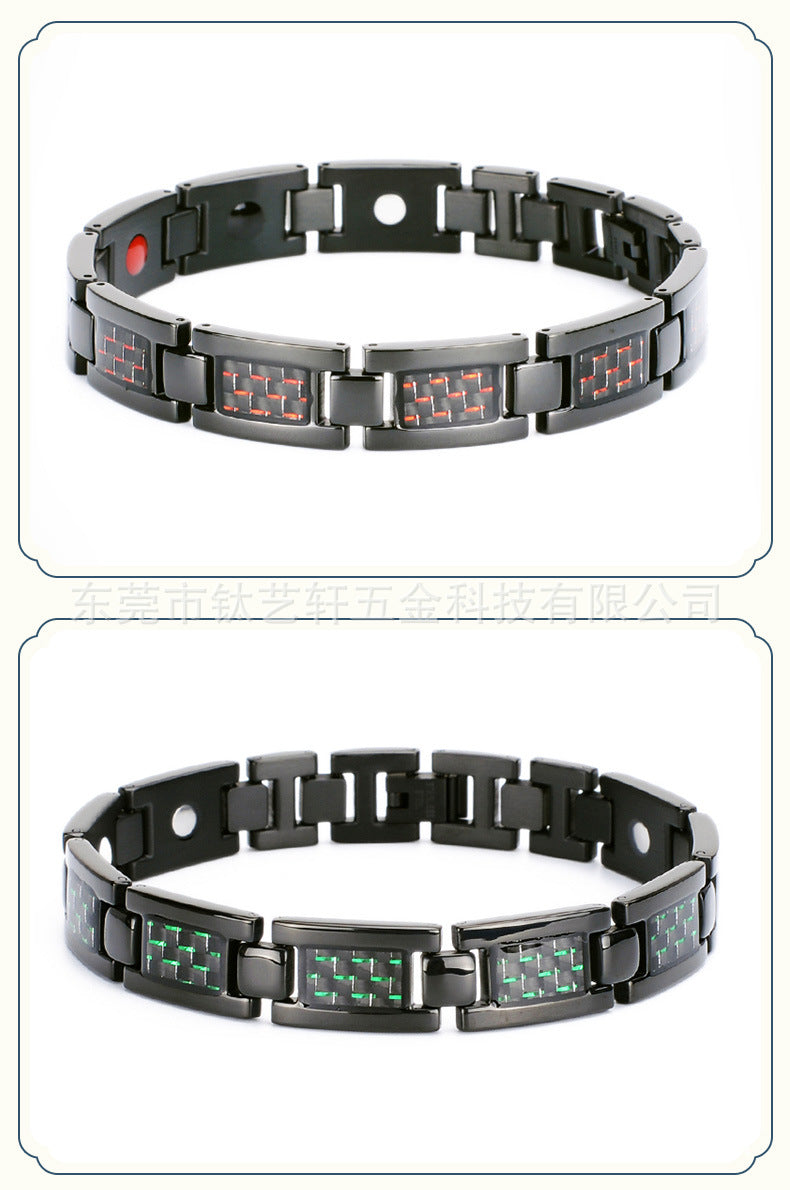 Carefully Selected Titanium Steel Jewelry, Stainless Steel Bracelet, Men's Pure Titanium Bracelet, Gift, Magnetic Jewelry, Cool Black Carbon Fiber Business