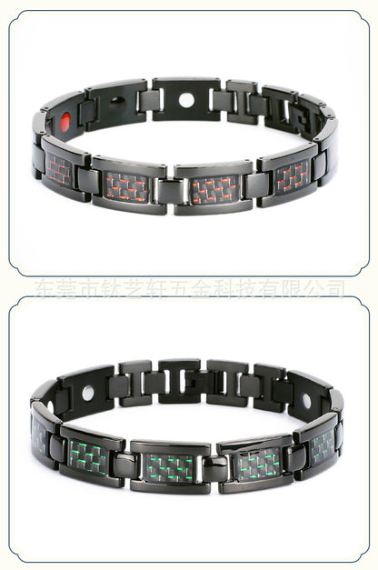 Carefully Selected Titanium Steel Jewelry, Stainless Steel Bracelet, Men's Pure Titanium Bracelet, Gift, Magnetic Jewelry, Cool Black Carbon Fiber Business