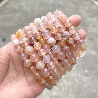 Jingdong Jewelry 3A Natural Cherry Blossom Agate Bracelet Fashion Sweet Wind Girl Single Circle Round Bead Bracelet Wholesale