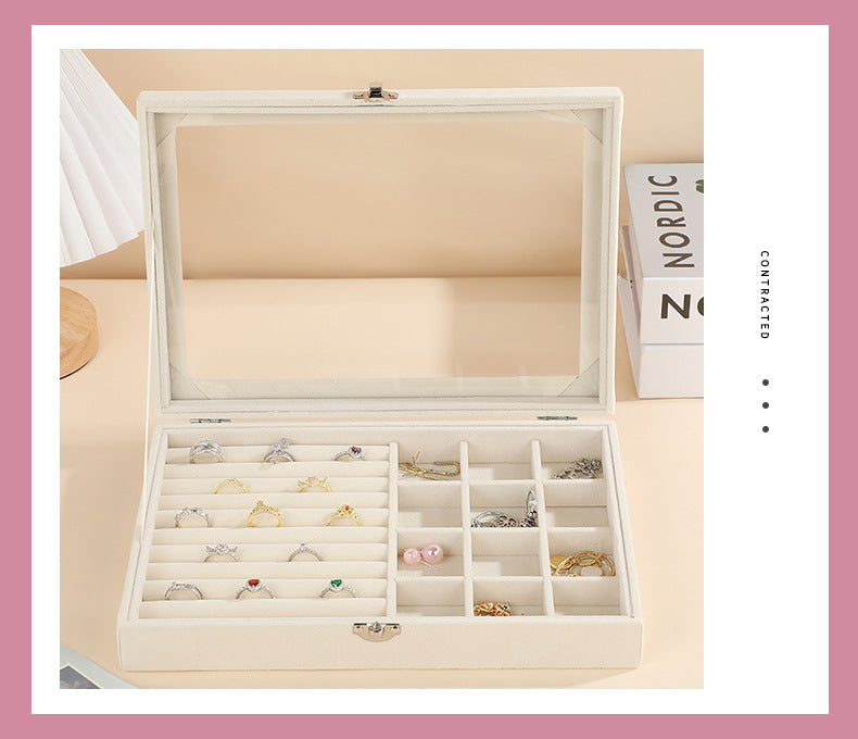 New Jewelry Box Large Capacity Flannel Jewelry Box Ring Necklace Earrings Storage Box Advanced Portable Dust-proof Box