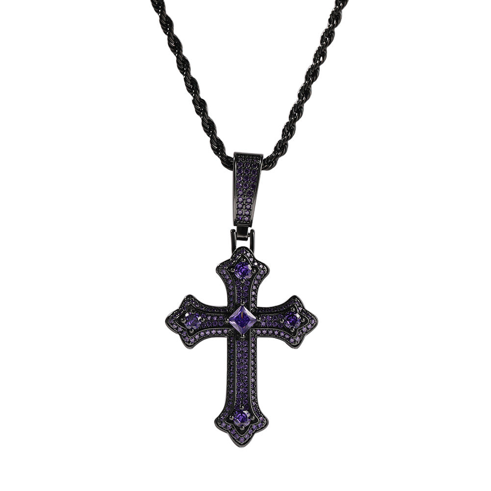 Europe and the United States cross-border jewelry hip-hop cross diamond pendant necklace retro niche Joker Net red necklace wholesale