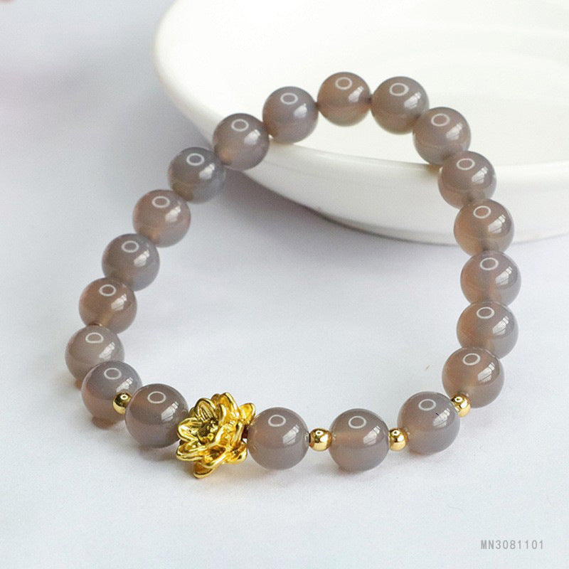 Guan Yu Natural Smoky Quartz Bracelet Lotus Purple Agate Bracelet Crystal Jewelry Factory Wholesale S3081101