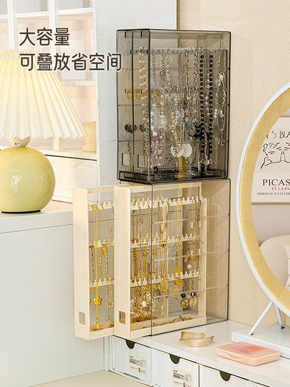 Gold Jewelry Storage Box Dust-proof Pull-out Anti-oxidation Earrings Necklace Ring Display Stand Desktop High-end Light Luxury