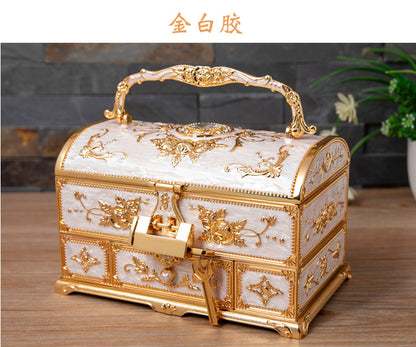 Metal Creative Wedding Engagement Jewelry Box Multi-Layer Large-Capacity Jewelry Storage Box Handle with Mirror Feel