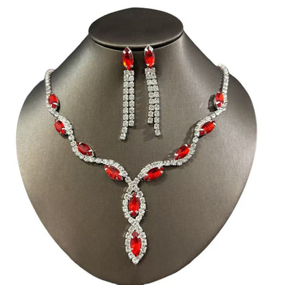 Cross-border jewelry wholesale hot selling personalized color horse eye water drop necklace tassel earrings bridal suit jewelry