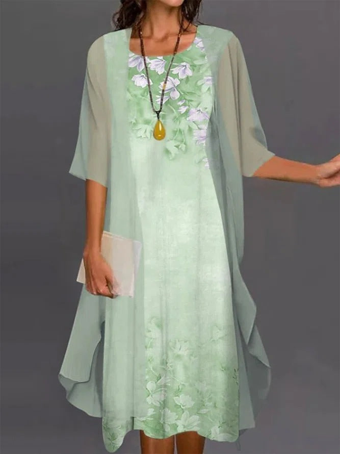 2023 European and American Hot Selling Independent Site Amazon Wish Spring & Fall Fashionable and Elegant Chiffon Dress Two-Piece Set