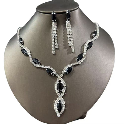 Cross-border jewelry wholesale hot selling personalized color horse eye water drop necklace tassel earrings bridal suit jewelry