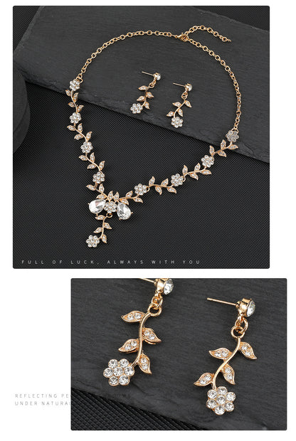 European and American Jewelry Necklaces and Earrings Set High-End Three-Piece Set Bridal Wedding Accessories New Foreign Trade Cross-Border Supply