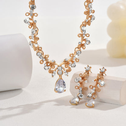 Foreign Trade Jewelry Wholesale Alloy Rhinestone Wedding Necklace Earrings Bridal Wedding Jewelry Banquet Ladies Necklace Set