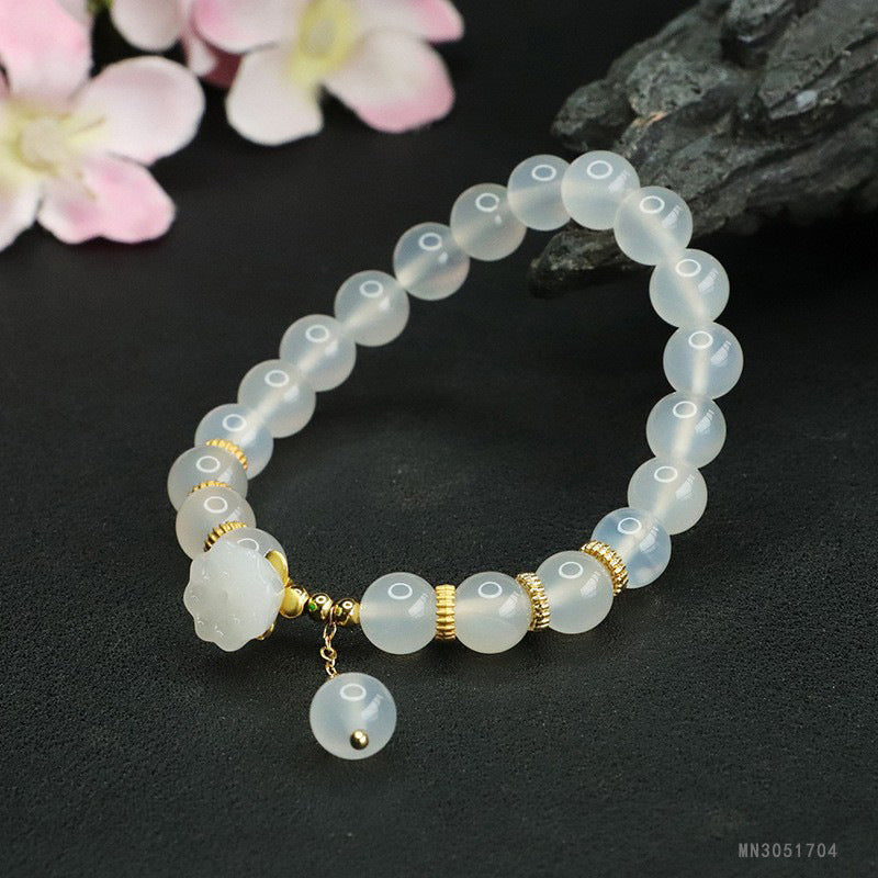 Guan Yu Natural White Chalcedony Bracelet Lotus Pod Agate Bracelet Jewelry Factory Wholesale Dropshipping S3051704