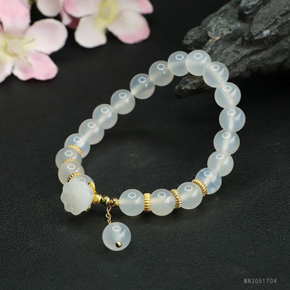 Guan Yu Natural White Chalcedony Bracelet Lotus Pod Agate Bracelet Jewelry Factory Wholesale Dropshipping S3051704