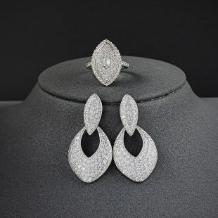 Cross Border jewelry Set Long Zircon Earrings Ring Necklace Jewelry Four Piece Set Hot Sale J6177
