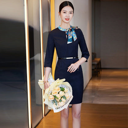 2023 Summer Fashion Temperament Stewardess Uniform Sleeve Business Wear Women's dress Hotel Jewelry Store Work Clothes