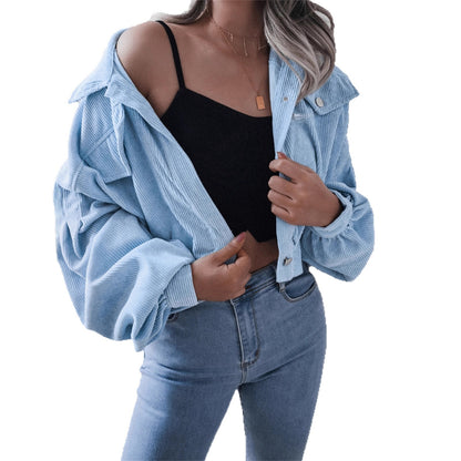 Ins Style Autumn and Winter European and American Lantern Long-Sleeved Corduroy Casual Short Outwear Jacket Amazon Hot Cross-Border Women's Clothing