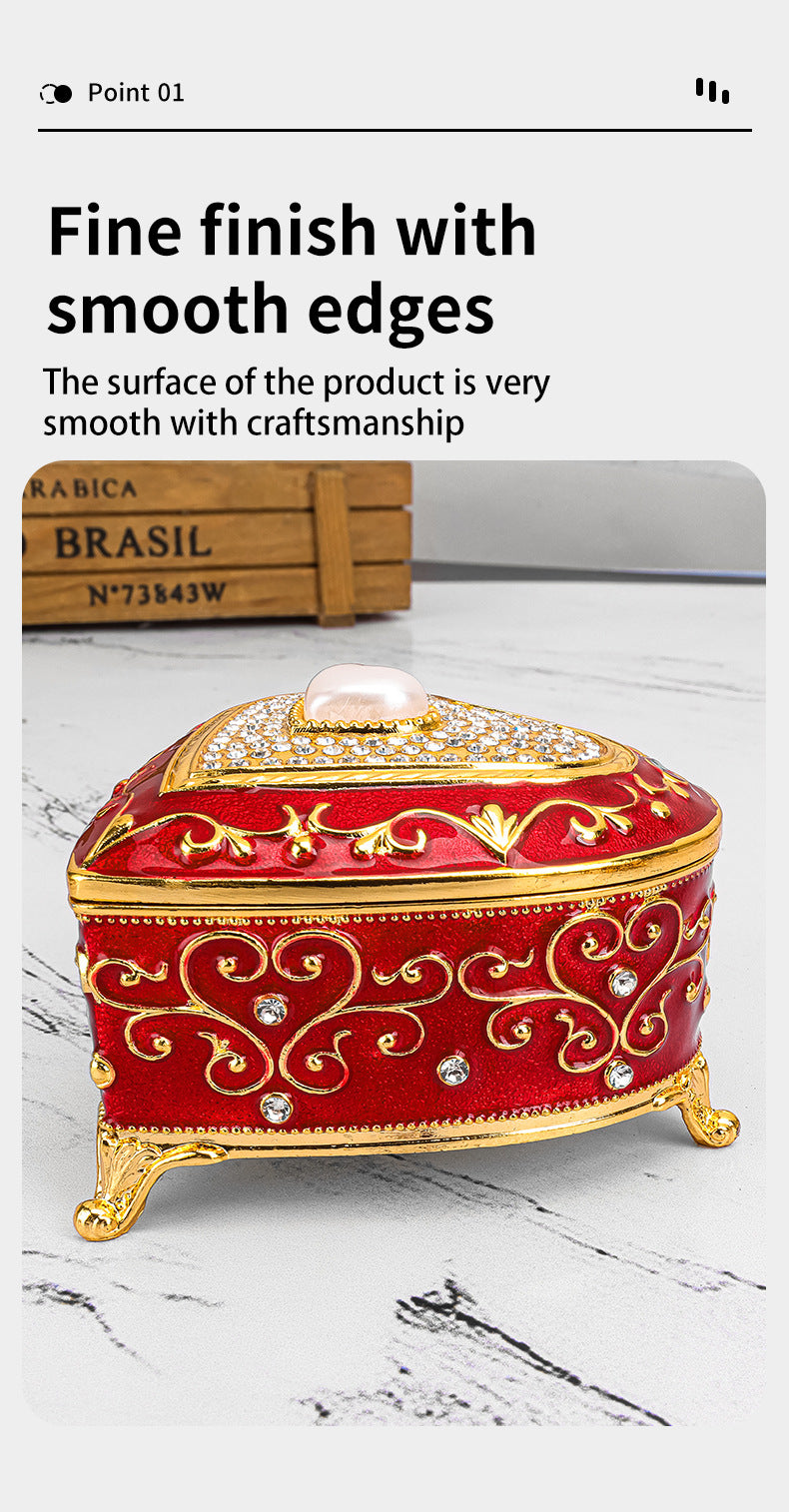 Cross-border E-commerce European-style Retro Metal Jewelry Box Exquisite Enamel Color Necklace Jewelry Storage Box Princess Jewelry Box