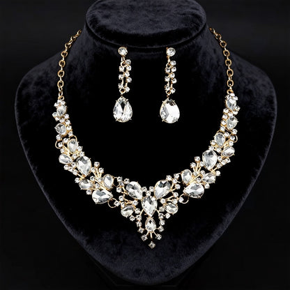 Cross-Border Amazon Jewelry Set Bridal Crystal Accessories Necklace Earrings Two-Piece Set Wedding Dress Women's