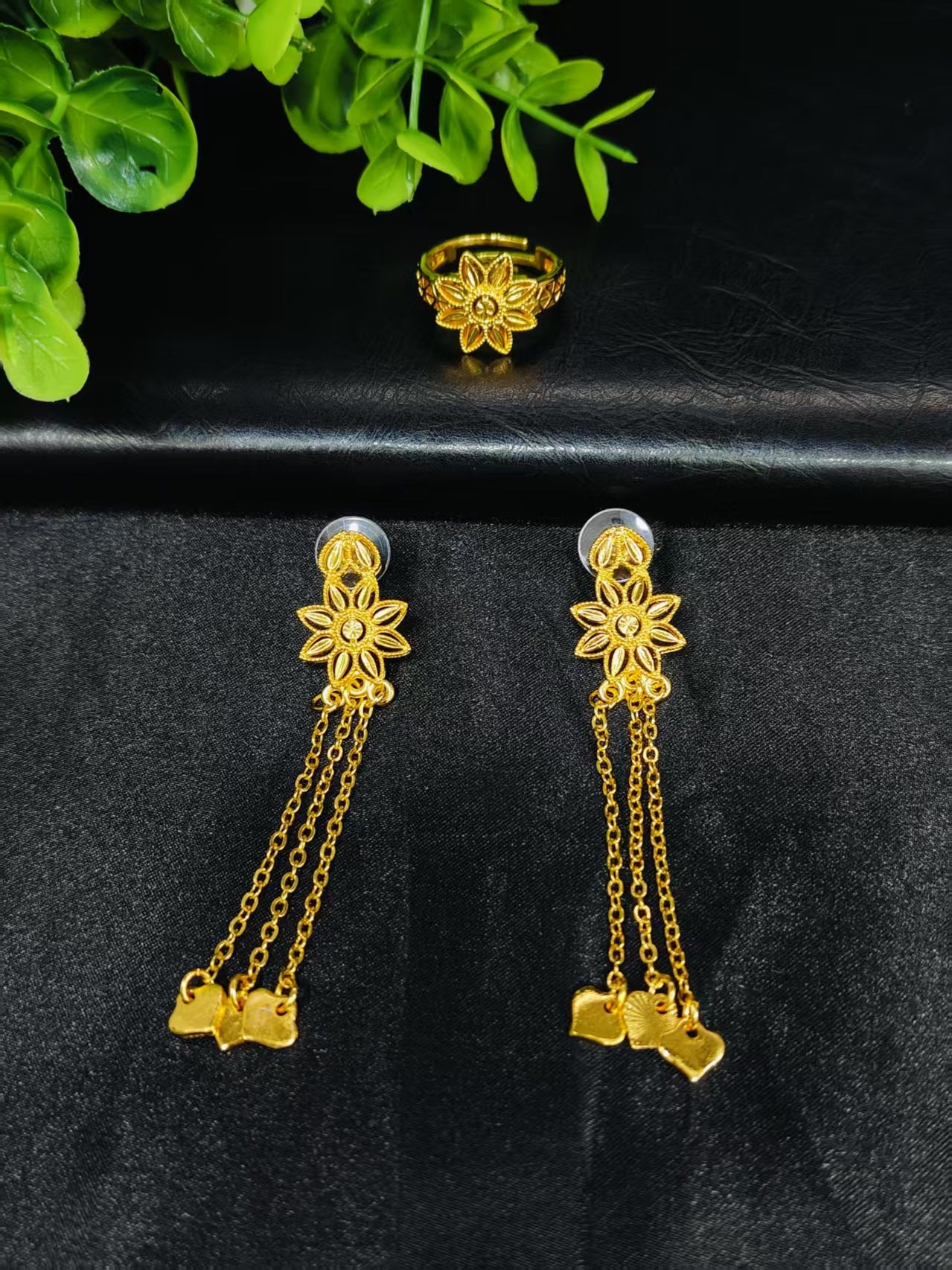 Cross-Border Hot Selling Dubai Luxury 24K Jewelry Necklace Earrings Ring Bracelet Four-Piece Bridal Wedding Tassel Set