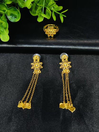 Cross-Border Hot Selling Dubai Luxury 24K Jewelry Necklace Earrings Ring Bracelet Four-Piece Bridal Wedding Tassel Set