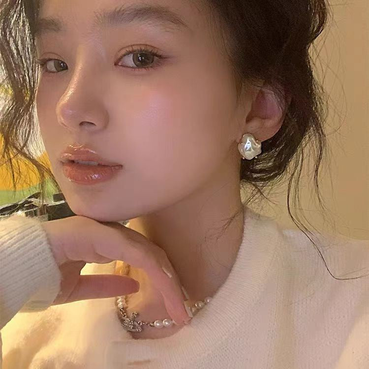 Qingdao jewelry Imitation Baroque style special-shaped pearl earrings s925 silver needle elegant personality retro earrings