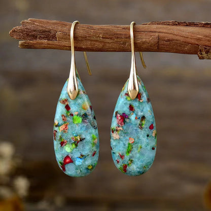 European and American Bohemian Emperor Stone Water Drop Pendant Earrings Natural Stone Independent Brand Jewelry Geometric Saturn