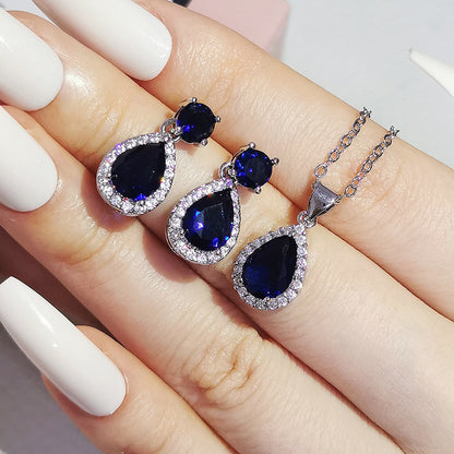 Foreign trade e-commerce Dubai jewelry water drop pear-shaped earrings necklace colorful zircon ear two-piece e5620 x711