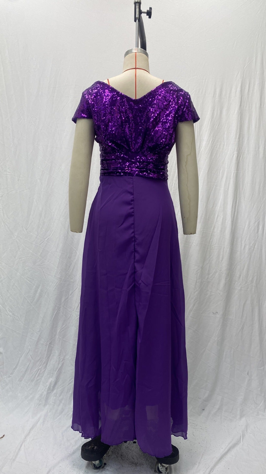 2025 Cross-Border New Spring and Summer European and American Clothing Sleeveless Dress V Neck Sequined Elegant Chiffon Splicing Evening Dress