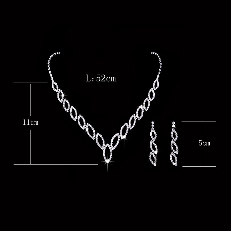 Amazon Cross-Border Jewelry Wedding Photography Women's Necklace Accessories Silver Earrings Necklace Bridal Jewelry Set