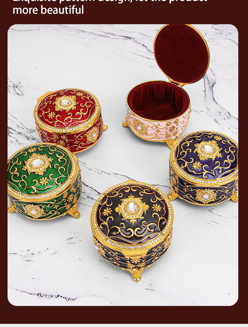 Cross-border E-commerce European-style Retro Metal Jewelry Box Exquisite Enamel Color Necklace Jewelry Storage Box Princess Jewelry Box