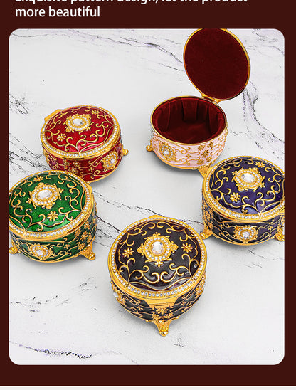 Cross-border E-commerce European-style Retro Metal Jewelry Box Exquisite Enamel Color Necklace Jewelry Storage Box Princess Jewelry Box