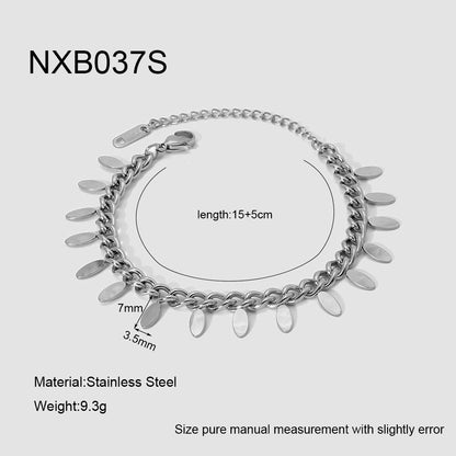Cross-Border Leaf Tassel Pendant Stainless Steel Bracelet Plated with 18K Gold Waterproof Jewelry Ins Simple High-End Jewelry for Women