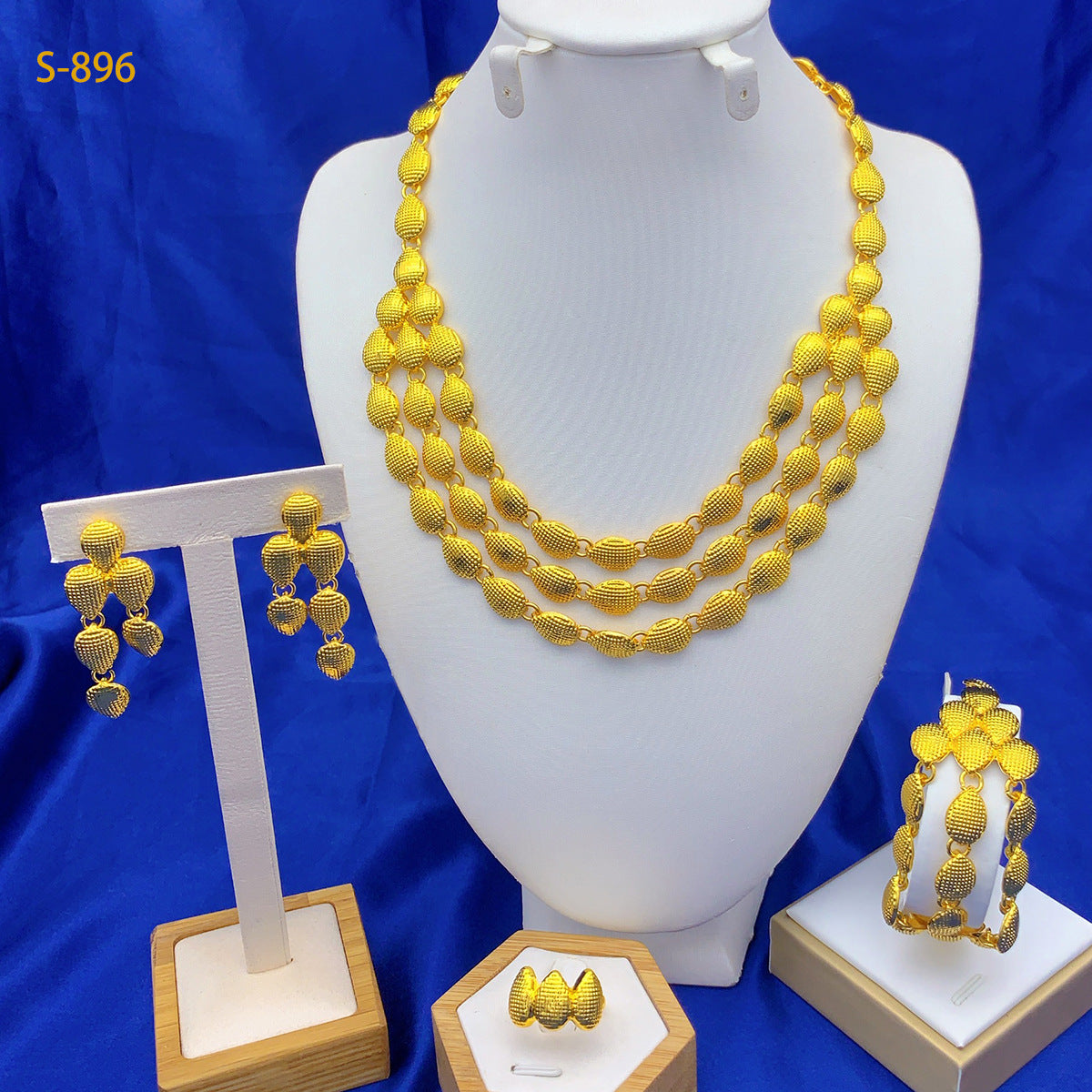 2025 Summer Dubai 24K Gold Bridal Jewelry Set Necklace Earrings Bracelet Ring Middle East Africa Jewelry
