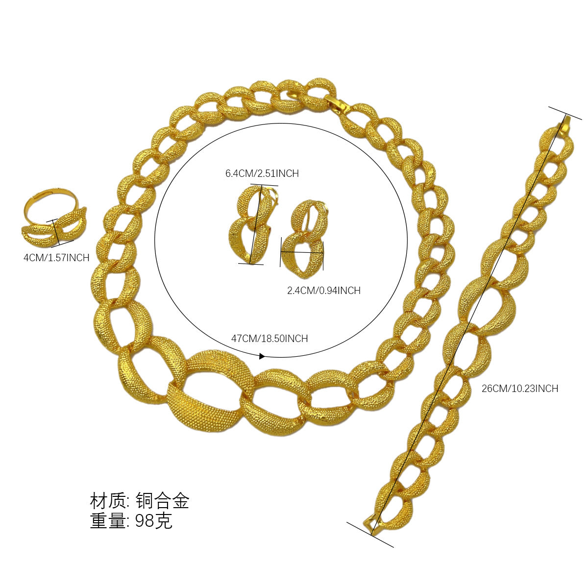 2025 Summer Dubai 24K Gold Bridal Jewelry Set Necklace Earrings Bracelet Ring Middle East Africa Jewelry