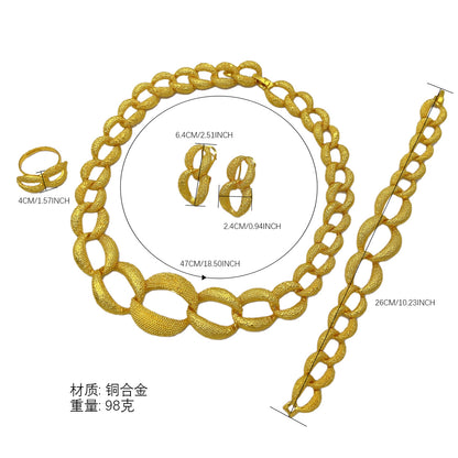 2025 Summer Dubai 24K Gold Bridal Jewelry Set Necklace Earrings Bracelet Ring Middle East Africa Jewelry