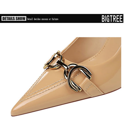 Luxury Women Pumps Metal Belt Buckle High Heels Patent Leather Women Heels Stilettos Career OL Office Shoes Plus Size 41 42 43