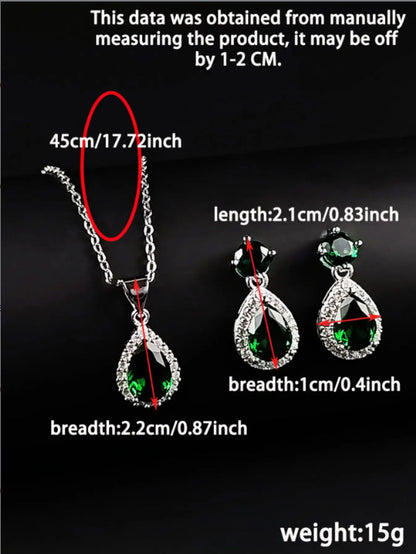 Foreign trade e-commerce Dubai jewelry water drop pear-shaped earrings necklace colorful zircon ear two-piece e5620 x711