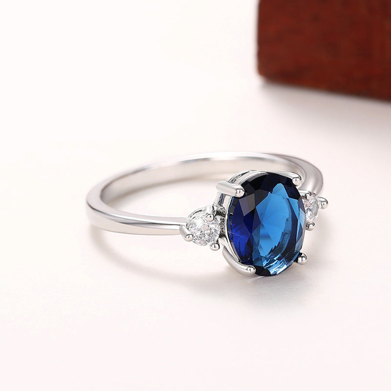 New Japanese and Korean Style Egg-Shaped Imitation Blue Gemstone Ring, Noble Temperament Hand Jewelry, Light Luxury, Versatile Fashion Jewelry for Women