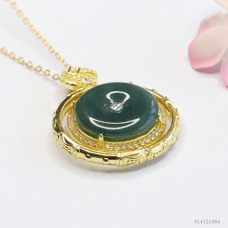 Guan Yu Natural Grade a Jadeite Blue Horizontal Safety Buckle Pendant Jade Necklace Ancient Style Jewelry Live Broadcast S4121904