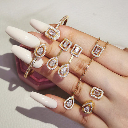Cross Border jewelry Set Long Zircon Earrings Ring Necklace Jewelry Four Piece Set Hot Sale J6177