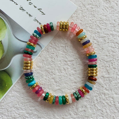 Colorful Stone Bracelet for Women, Niche Light Luxury Design, Retro Mixed Color Jewelry Bracelet, Niche High-End Jewelry Accessories