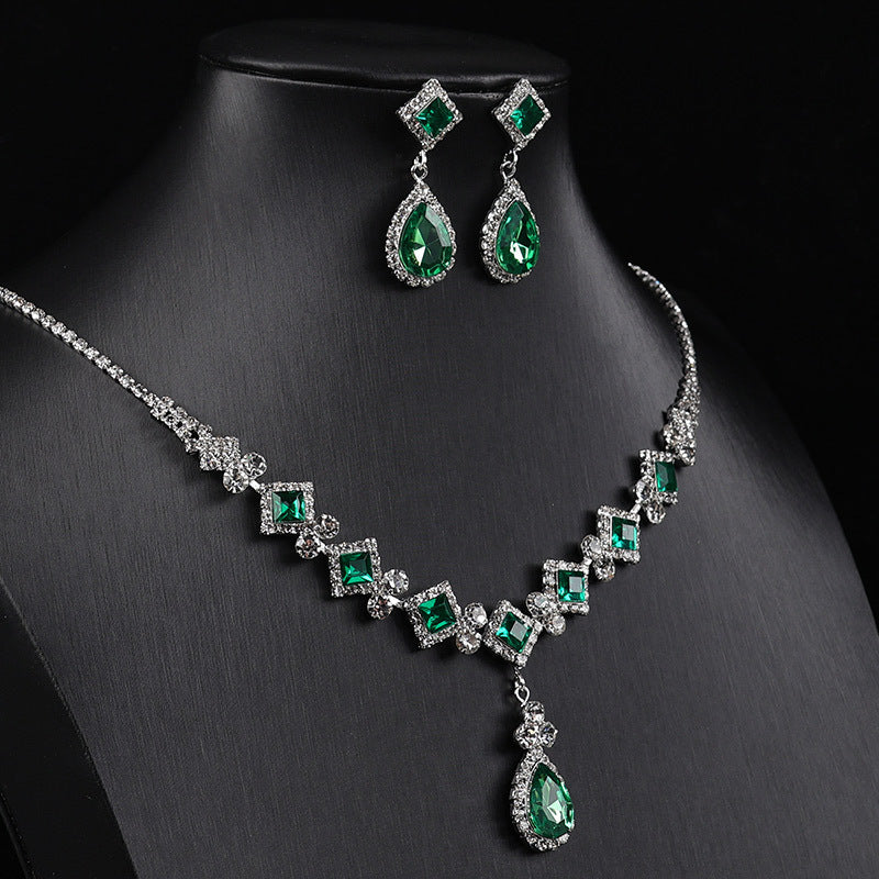 Cross-border New Square Simple Rhinestone Drop Jewelry suit Banquet Wedding Elegant Accessories Necklace