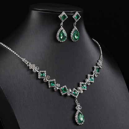 Cross-border New Square Simple Rhinestone Drop Jewelry suit Banquet Wedding Elegant Accessories Necklace