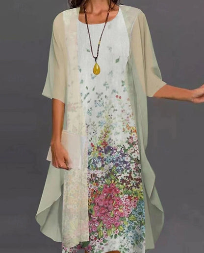 2023 European and American Hot Selling Independent Site Amazon Wish Spring & Fall Fashionable and Elegant Chiffon Dress Two-Piece Set