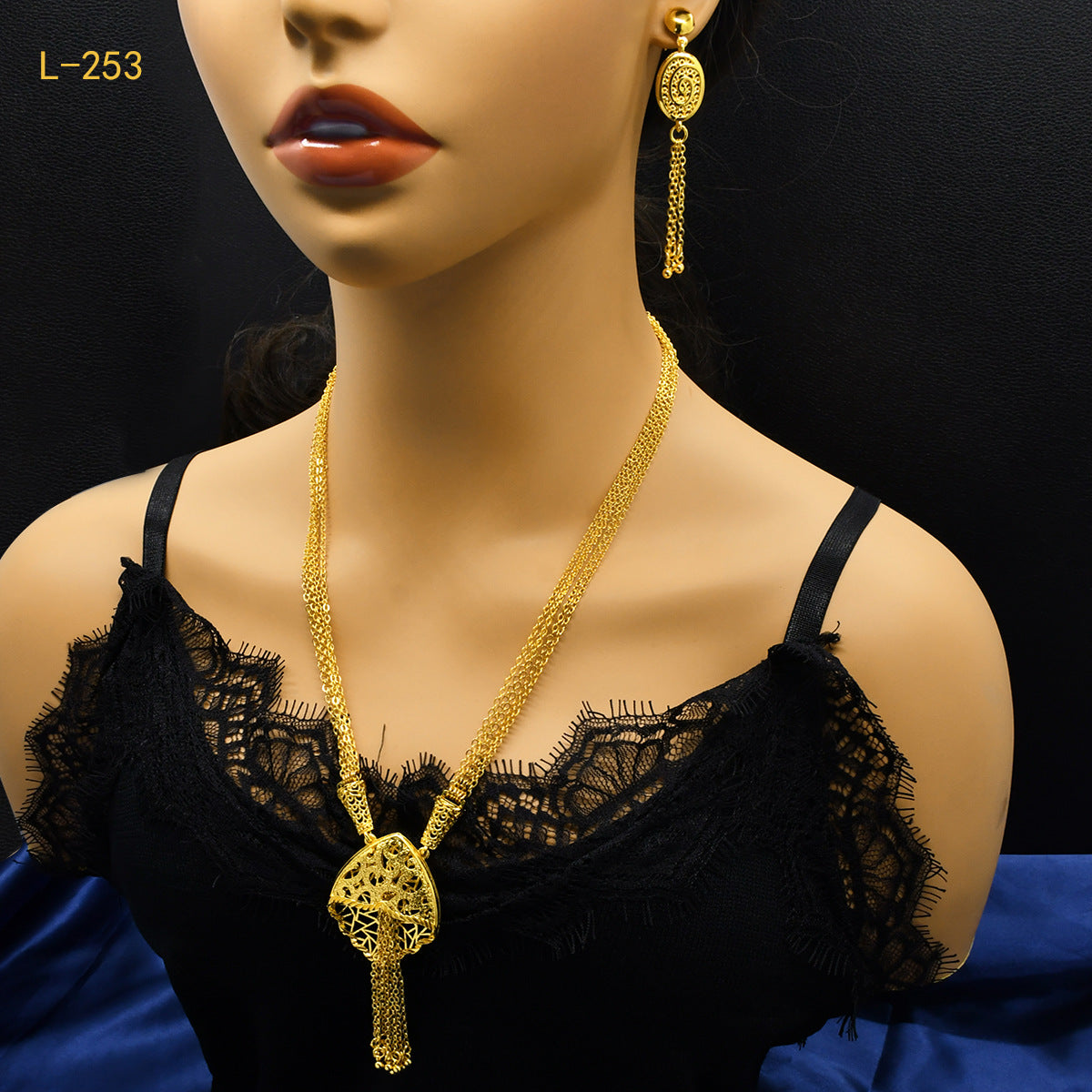 Imitation gold flower necklace earrings suit Dubai India Nigeria brass gold plated women wedding jewelry lot