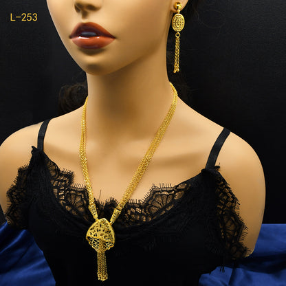 Imitation gold flower necklace earrings suit Dubai India Nigeria brass gold plated women wedding jewelry lot