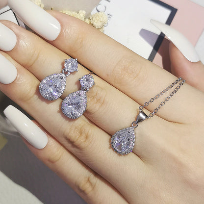 Foreign trade e-commerce Dubai jewelry water drop pear-shaped earrings necklace colorful zircon ear two-piece e5620 x711