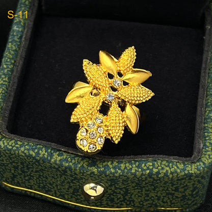 24K Gold Dubai Explosions Bride Four-piece Flower Rhinestone Jewelry Alloy Necklace Bracelet Earrings Ring